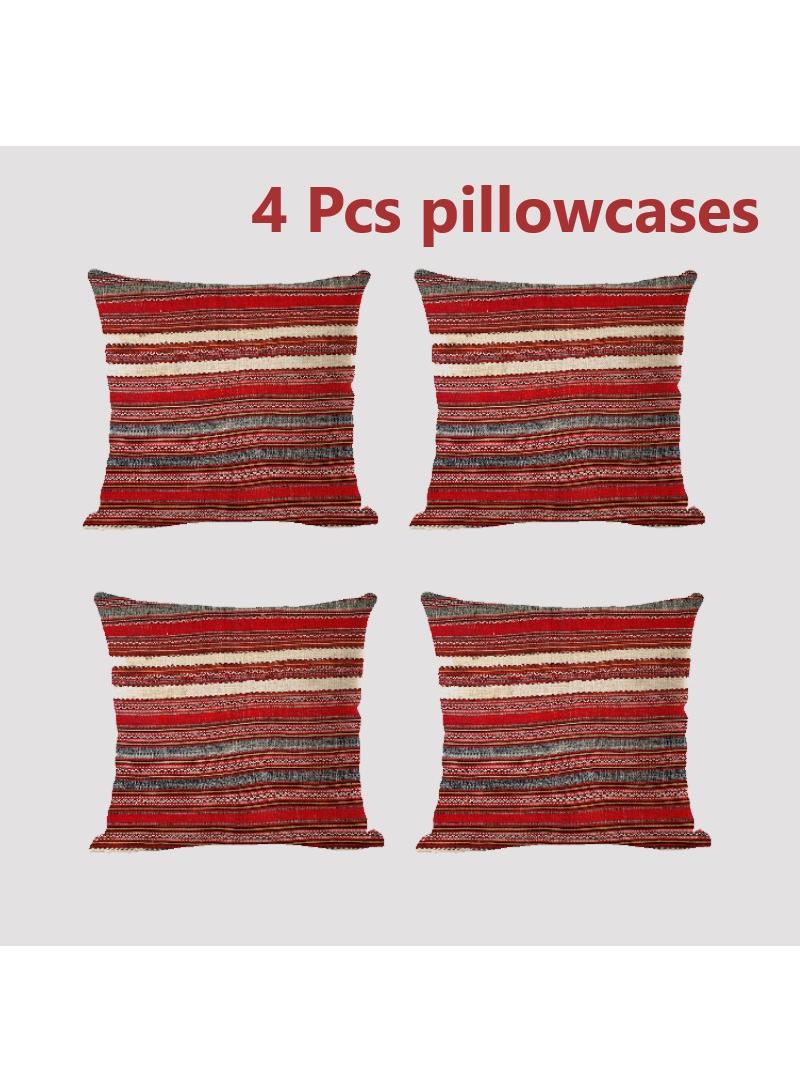 4 Pcs Bohemian Pillowcases Ethnic Linen Pillowcases Multicolor 45x45cm Without Pillow Core