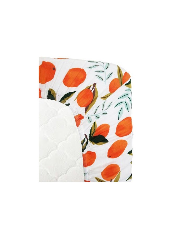 Organic Bamboo Muslin Fitted Sheet - Orange Fields