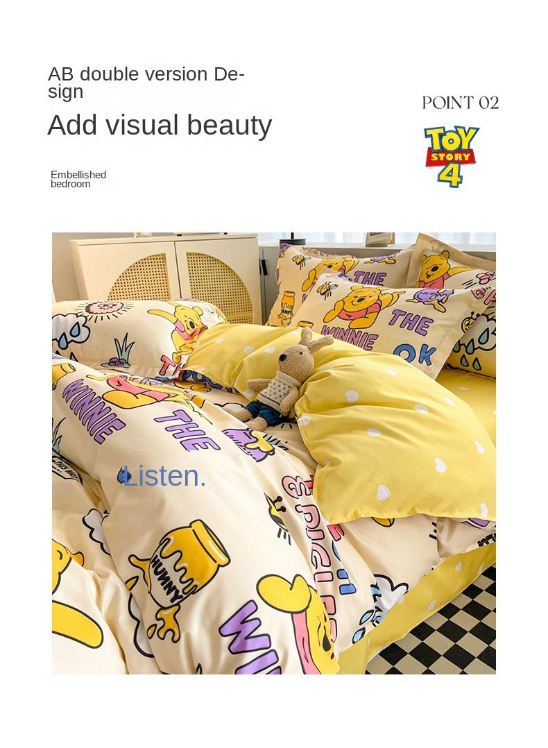 Full Size Sheet Set Super Soft Kids 4 Piece Floral Bedding Set  Microfiber Sheets Includes Reversible Pillow Covers