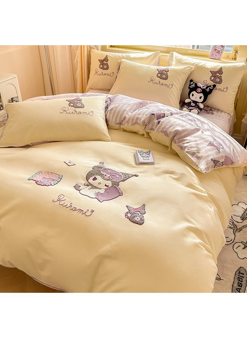 Kuromi Anime Bedding Set 4 Piece 3D Cartoon Cute Printed Soft Microfiber Comforter Set with Zipper Closer Gifts for Kids Teenagers Adult