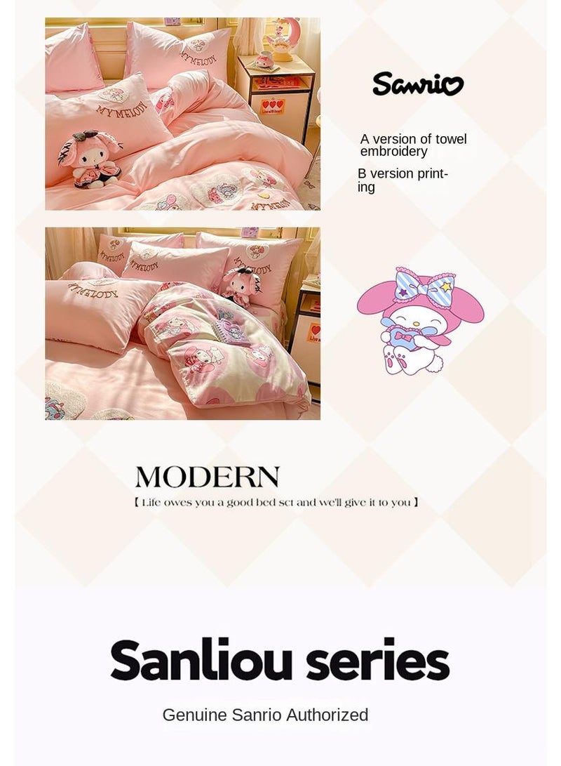 Kuromi Anime Bedding Set 4 Piece 3D Cartoon Cute Printed Soft Microfiber Comforter Set with Zipper Closer Gifts for Kids Teenagers Adult