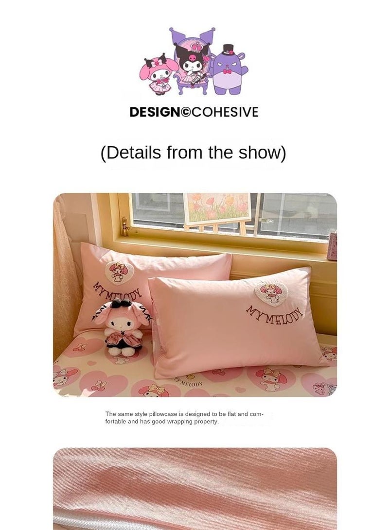 Kuromi Anime Bedding Set 4 Piece 3D Cartoon Cute Printed Soft Microfiber Comforter Set with Zipper Closer Gifts for Kids Teenagers Adult