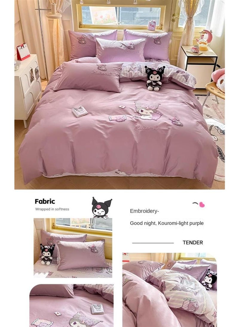 Kuromi Anime Bedding Set 3 Piece 3D Cartoon Cute Printed Soft Microfiber Comforter Set with Zipper Closer Gifts for Kids Teenagers Adult