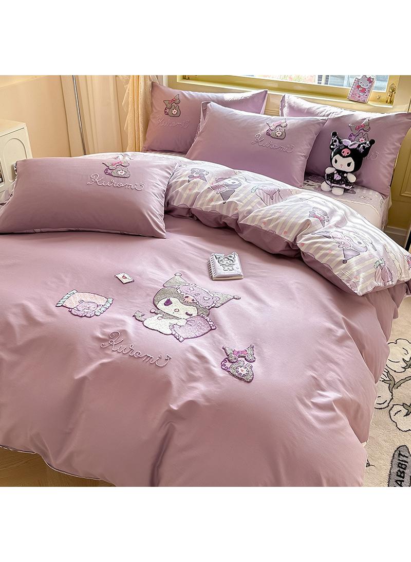 Kuromi Anime Bedding Set 3 Piece 3D Cartoon Cute Printed Soft Microfiber Comforter Set with Zipper Closer Gifts for Kids Teenagers Adult