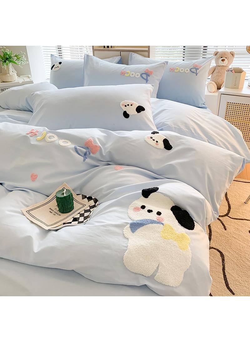 Pochacco Anime Bedding Set 4 Piece 3D Cartoon Cute Printed Soft Microfiber Comforter Set with Zipper Closer Gifts for Kids Teenagers Adult