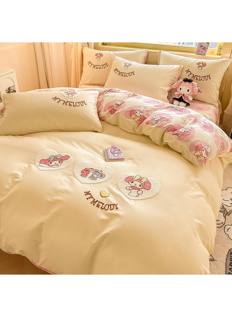 Melody Anime Bedding Set 4 Piece 3D Cartoon Cute Printed Soft Microfiber Comforter Set with Zipper Closer Gifts for Kids Teenagers Adult