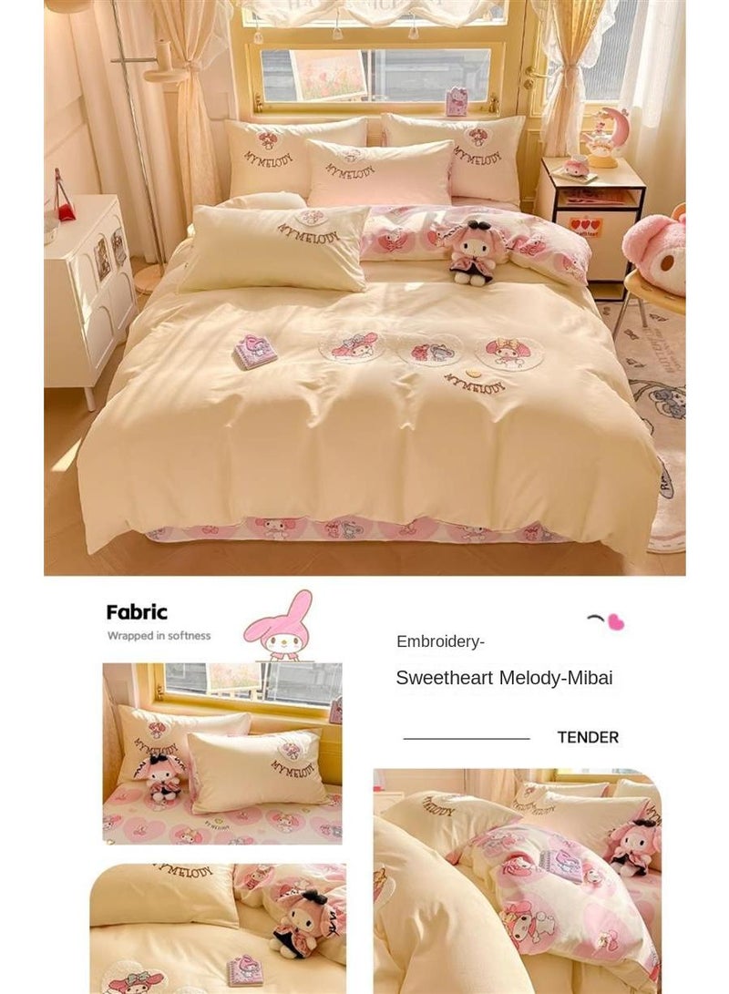 Melody Anime Bedding Set 4 Piece 3D Cartoon Cute Printed Soft Microfiber Comforter Set with Zipper Closer Gifts for Kids Teenagers Adult