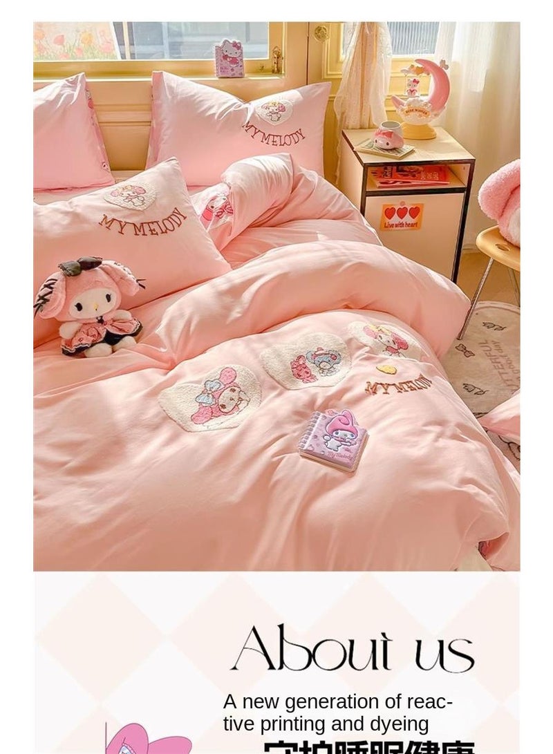 Melody Anime Bedding Set 4 Piece 3D Cartoon Cute Printed Soft Microfiber Comforter Set with Zipper Closer Gifts for Kids Teenagers Adult