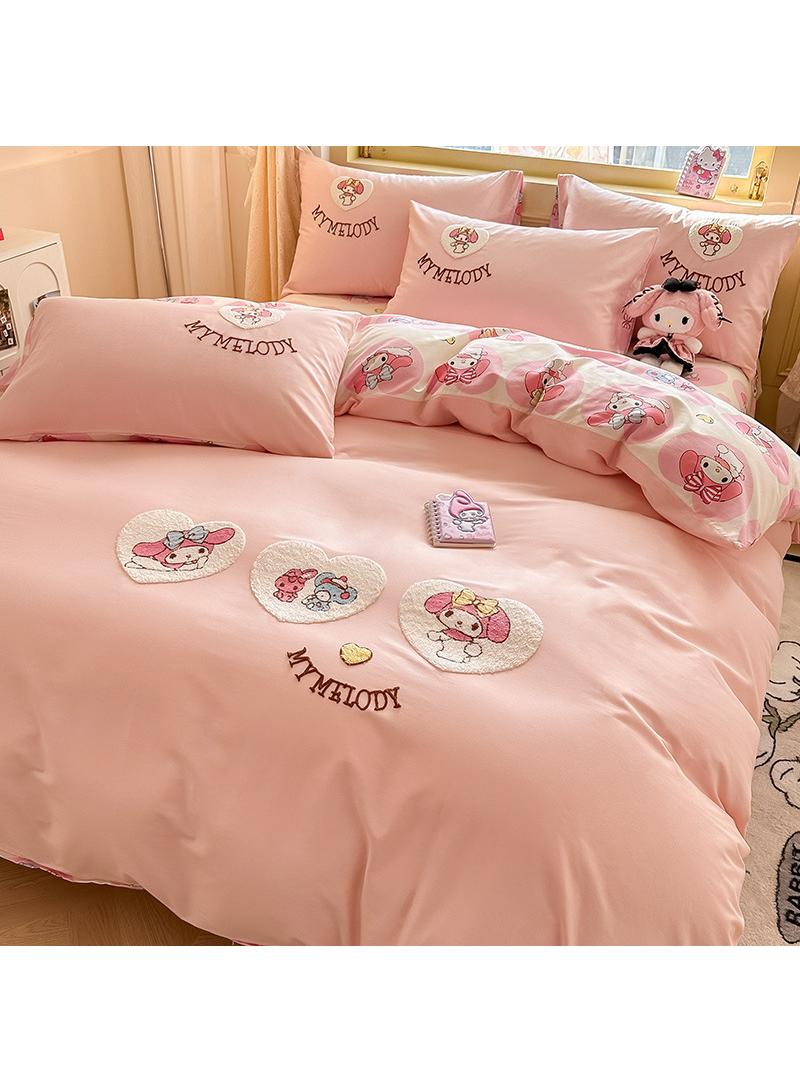 Melody Anime Bedding Set 4 Piece 3D Cartoon Cute Printed Soft Microfiber Comforter Set with Zipper Closer Gifts for Kids Teenagers Adult