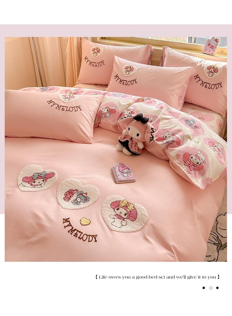 Melody Anime Bedding Set 4 Piece 3D Cartoon Cute Printed Soft Microfiber Comforter Set with Zipper Closer Gifts for Kids Teenagers Adult