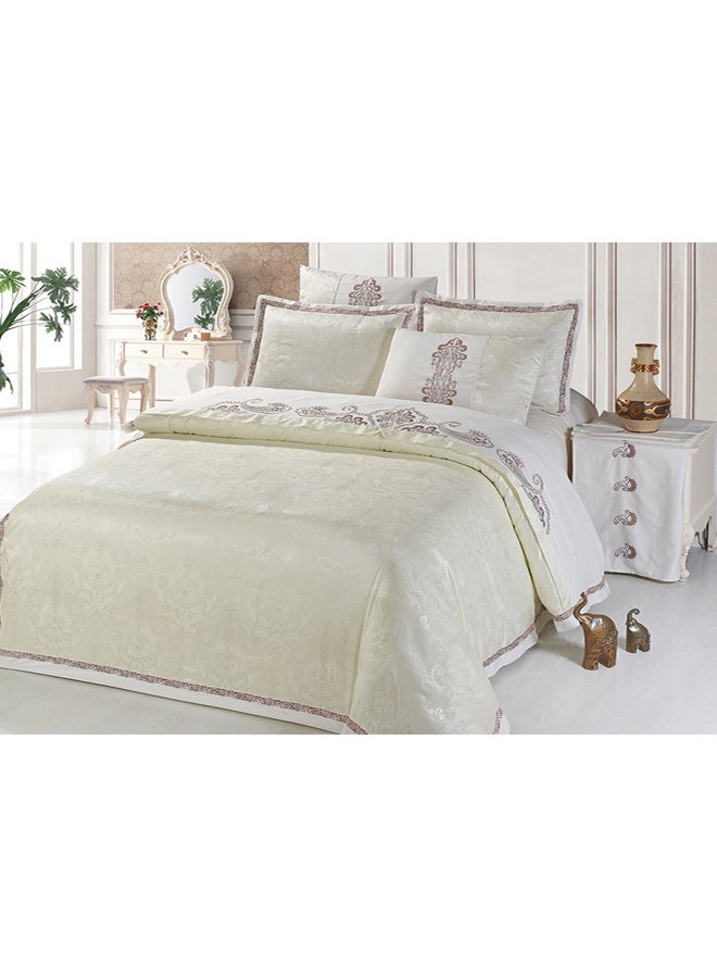 6-Piece Bedding Set With Jacquard Quilt Cover Cotton Ivory King