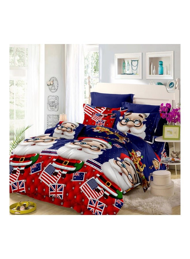 4-Piece 3D Printed Quilt Set Polyester Blue/Red/White Queen