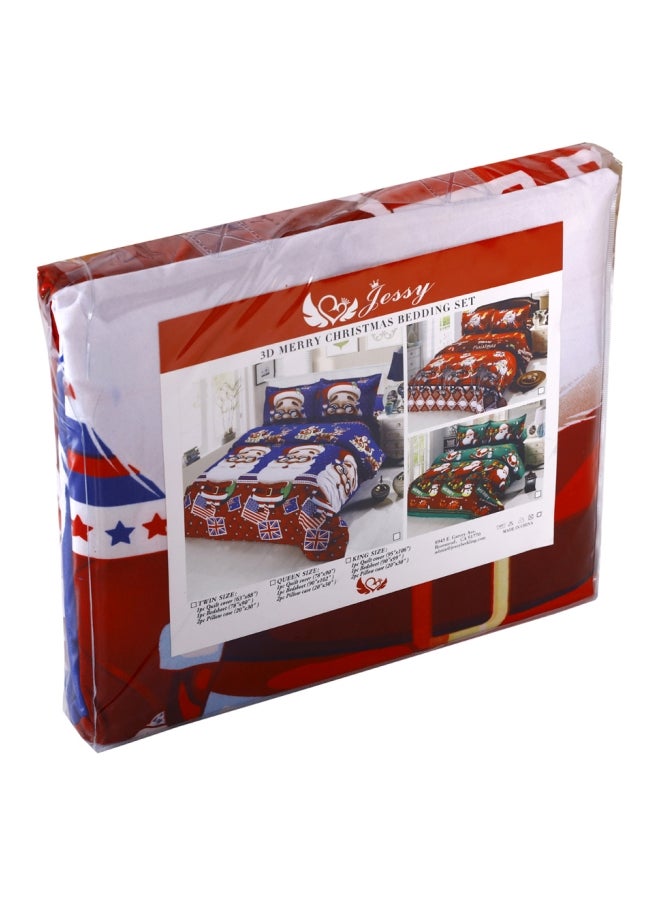 4-Piece 3D Printed Quilt Set Polyester Blue/Red/White Queen