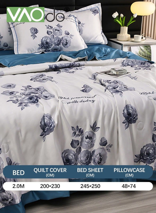 4PCS Queen Size Quilt Set  Atmospheric Luxury Print Summer Quilt Sets  Soft Bed Summer Quilt  Lightweight Microfiber Bedspread Modern Style Summer Quilt Sheets and Pillowcases for All Season Quilt