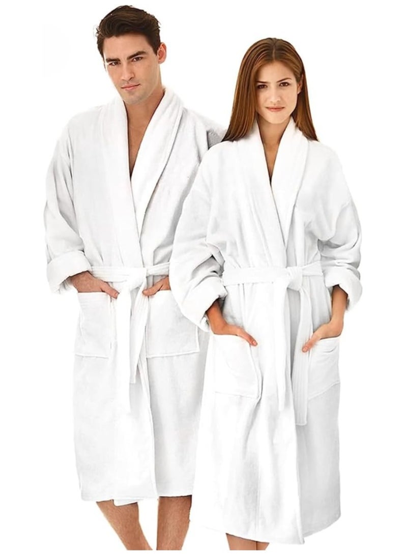 Luxurious Turkish White Terry Bathrobe - Unisex Towel Robe, Super Soft, Highly Absorbent, and Skin-Friendly 100% Cotton - Hotel Spa Bathrobe Perfect for Everyday Use and Gifting