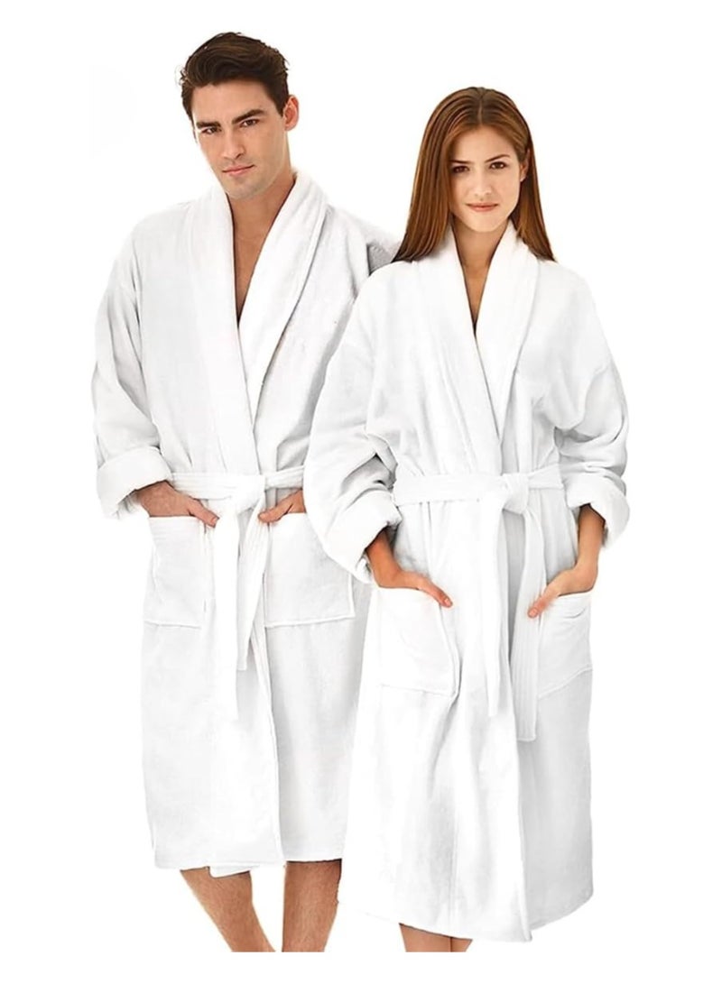 Bathrobe Unisex Towel Robe, Super Soft, Highly Absorbent, and Skin-Friendly 100% Cotton - Hotel Spa Bathrobe Perfect for Everyday Use and Gifting, Luxurious Turkish White Terry