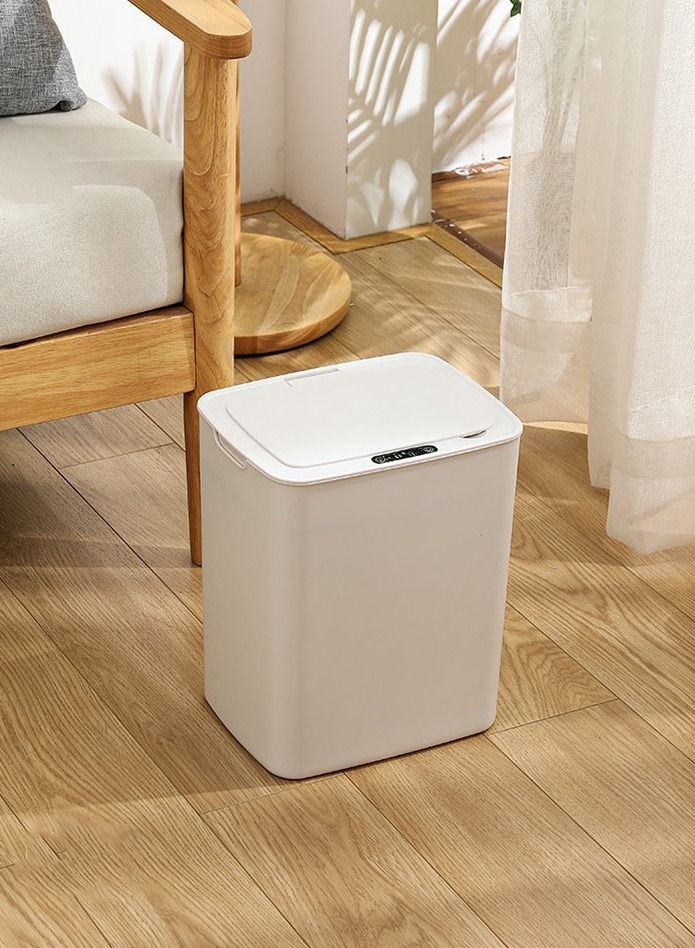Intelligent Induction Trash Can with Lid Fully Automatic Electric Creative Touch Free Large Capacity Waste Bin Garbage Container（14L White）