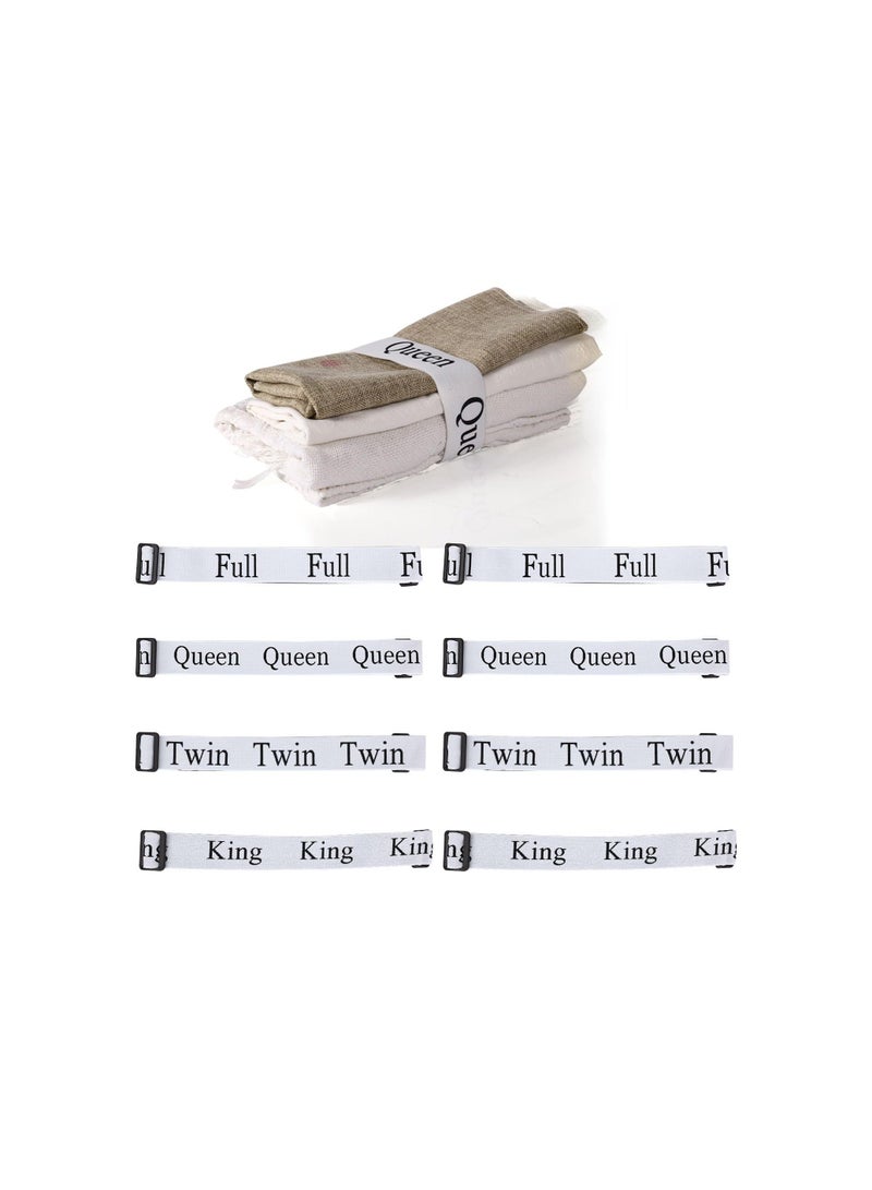 Bed Sheet Organizer Bands Set, Adjustable Elastic Straps King Full Twin Queen Label Sheets for Storage Closet Organization Bedding Bedsheet Pillow Case(8 )