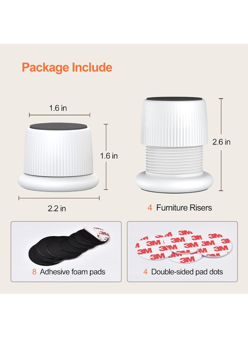 Adjustable Furniture Bed Risers 1.6-2.6 inch Bed Risers White Durable Plastic and Anti Slip Couch Risers 2 inch for Sofa Bed Table and Chair Lifts(4 pcs)