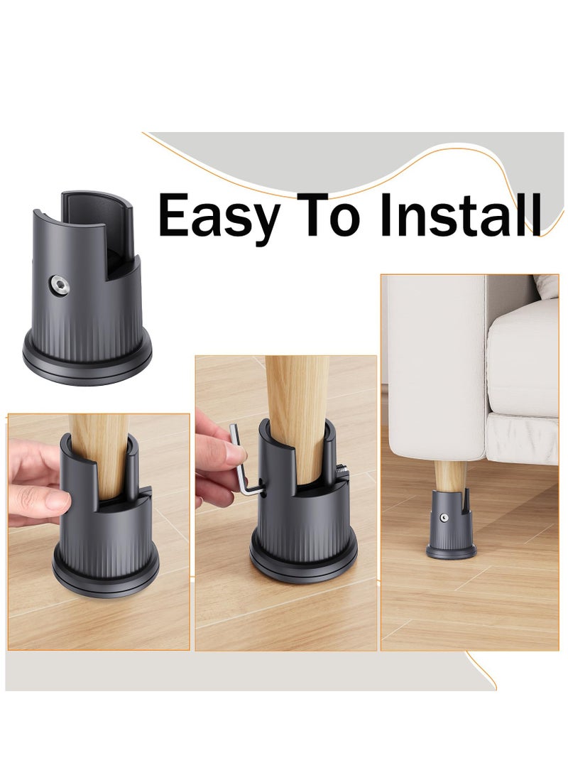 Adjustable Bed Risers with Arc-Shaped Retaining Clip, Fit Legs Diameter from 0.59–1.65 Inch, Elevation in Heights 2.36 Inch Heavy Duty Bed Risers Supports Up to 5000 Lbs(Gray, 4 Pack)