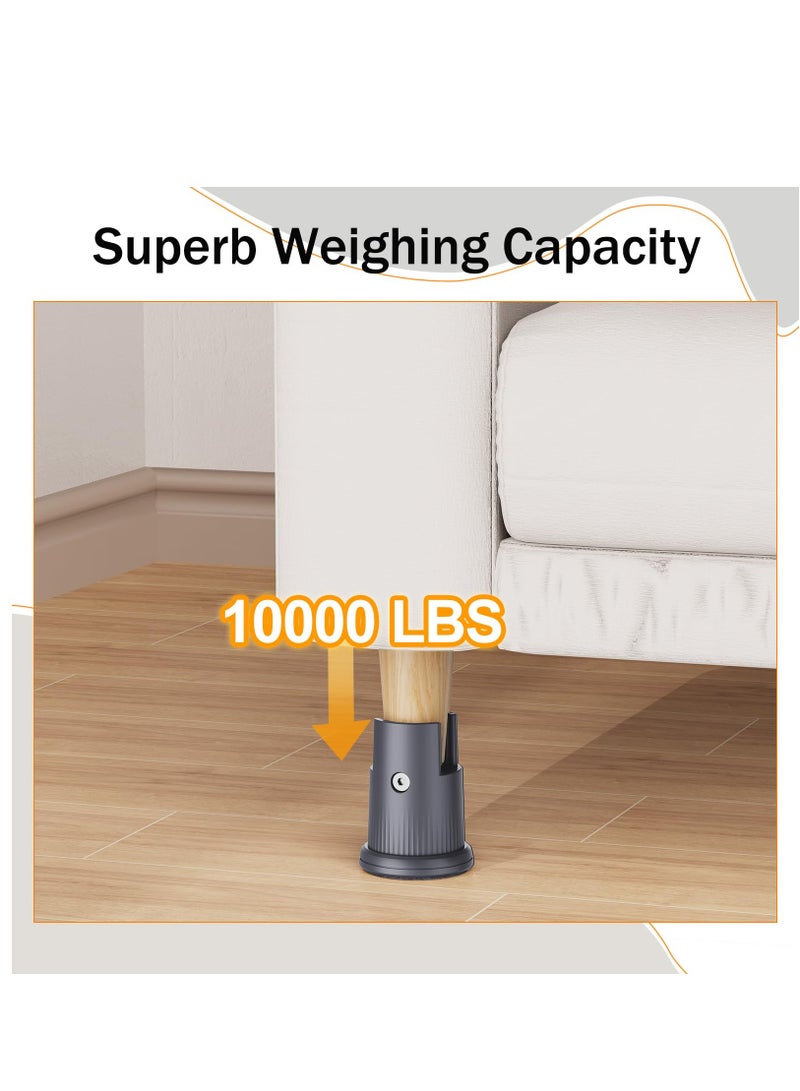 Adjustable Bed Risers with Arc-Shaped Retaining Clip, Fit Legs Diameter from 0.59–1.65 Inch, Elevation in Heights 2.36 Inch Heavy Duty Bed Risers Supports Up to 5000 Lbs(Gray, 4 Pack)