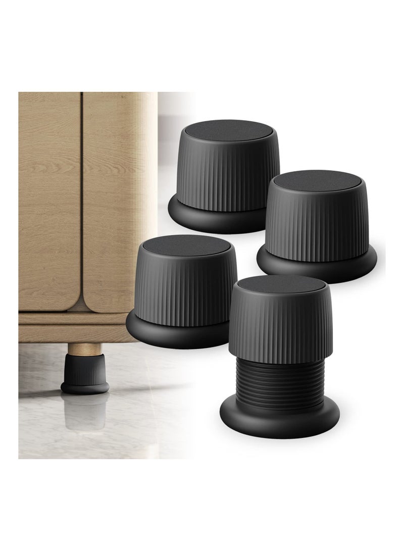 Adjustable Furniture Bed Risers, 1.6-2.6 Furniture Anti-Shake Tools, Self-Adhesive Plastic Anti Slip Round Couch Risers for Bed, Sofa, Desk and Chair Legs, 4 Pcs (Black)