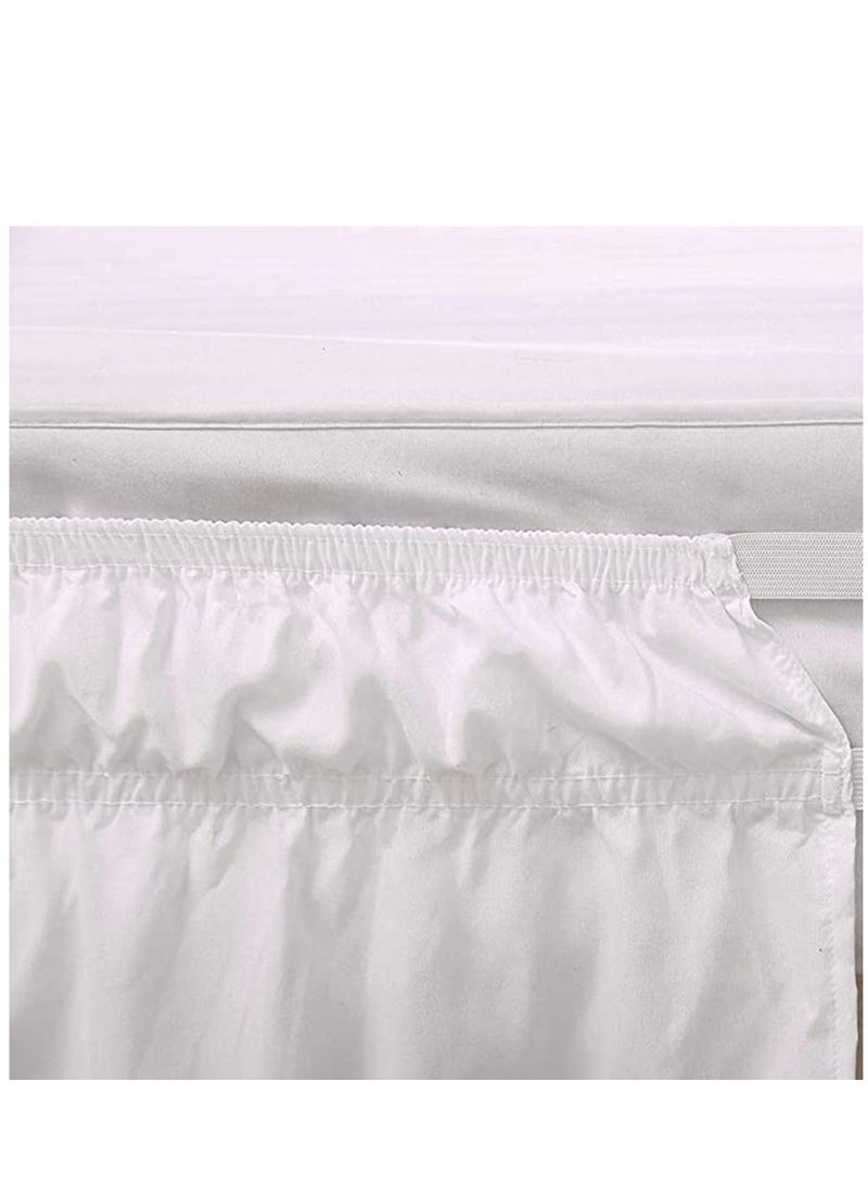 Queen Bed Skirt Elegant Comfort Top-knot Tassle Pompom Fringe Ruffle Skirt Around Style Elastic Bed Wrap- Wrinkle Resistant 16inch Drop - White