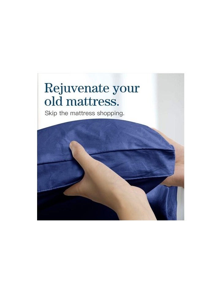 Deep Sleep Mattress Topper Soft Comfort White 500 GSM (Dark Blue, Single Size - W 90 X L 200 Cm)