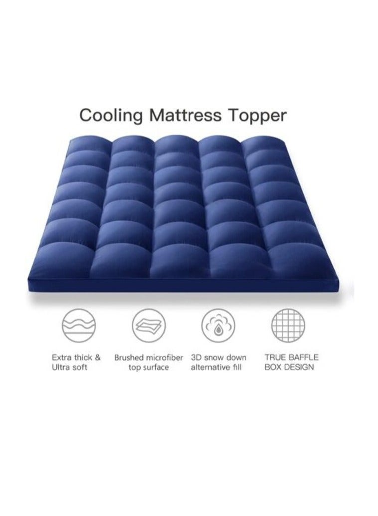 Deep Sleep Mattress Topper Soft Comfort White 500 GSM (Dark Blue, Single Size - W 90 X L 200 Cm)