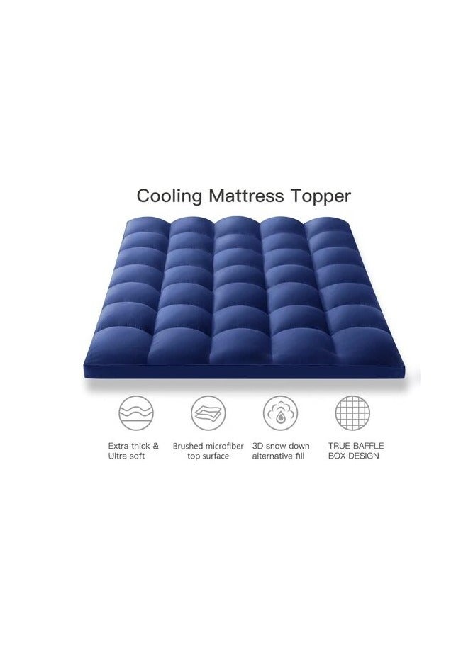 Deep Sleep Mattress Topper Soft Comfort White 500 GSM (Dark Blue, Single Size - W 90 X L 200 Cm)