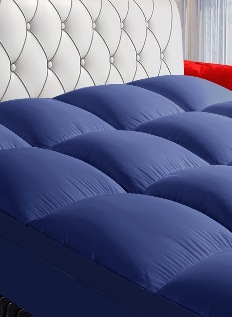 COMFY COTTON FIBER FILLED BLUE MATTRESS TOPPER 180 X 200 CM