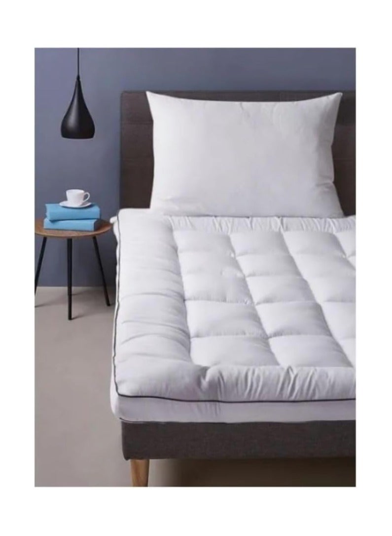 PIONEER CLASSIC HOTEL QUALITY WHITE 200 X 200 X 7CM HOTEL QUALITY MATTRESS TOPPER WITH BLACK PIPING