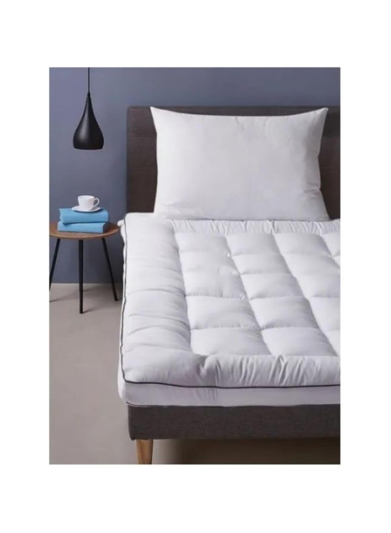 COMFY 200 X 200 CM HOTEL QUALITY SOFT COTTON WHITE MATTRESS TOPPER WITH BLACK PIPING