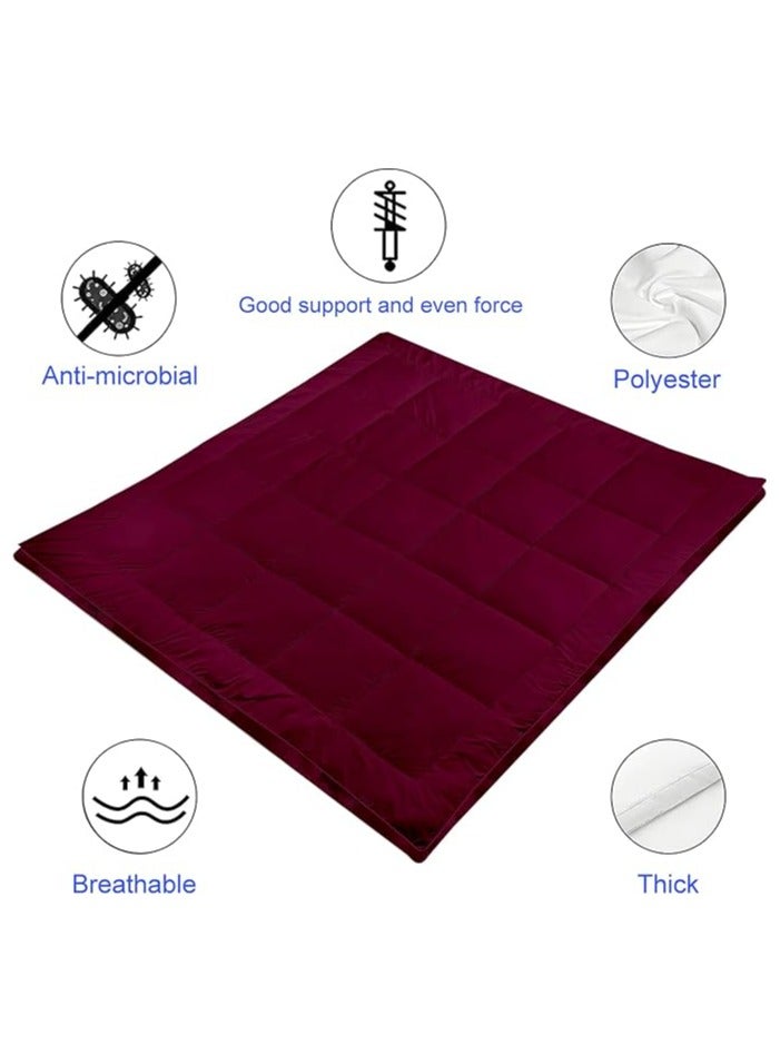 COMFY QUILTED COTTON FIBER FILLED HOTEL QUALITY MATTRESS TOPPER 200 X 200 X 10 CM MAROON