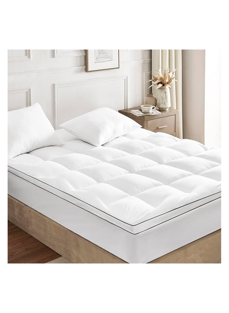 COMFY WHITE COTTON HOTEL QUALITY MATTRESS TOPPER 200 X 200 X 10 CM WITH BLACK PIPING & FIBER FILLING