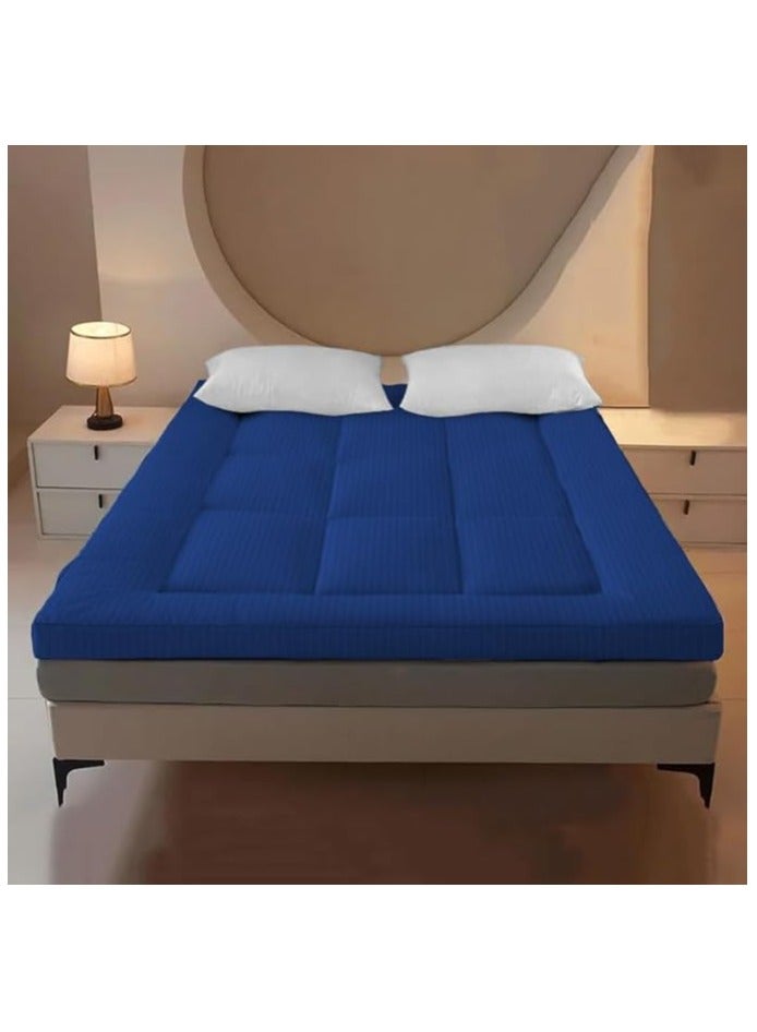 COMFY HOTEL QUALITY COTTON FIBER FILLED 200 X 200 CM MATTRESS TOPPER BLUE