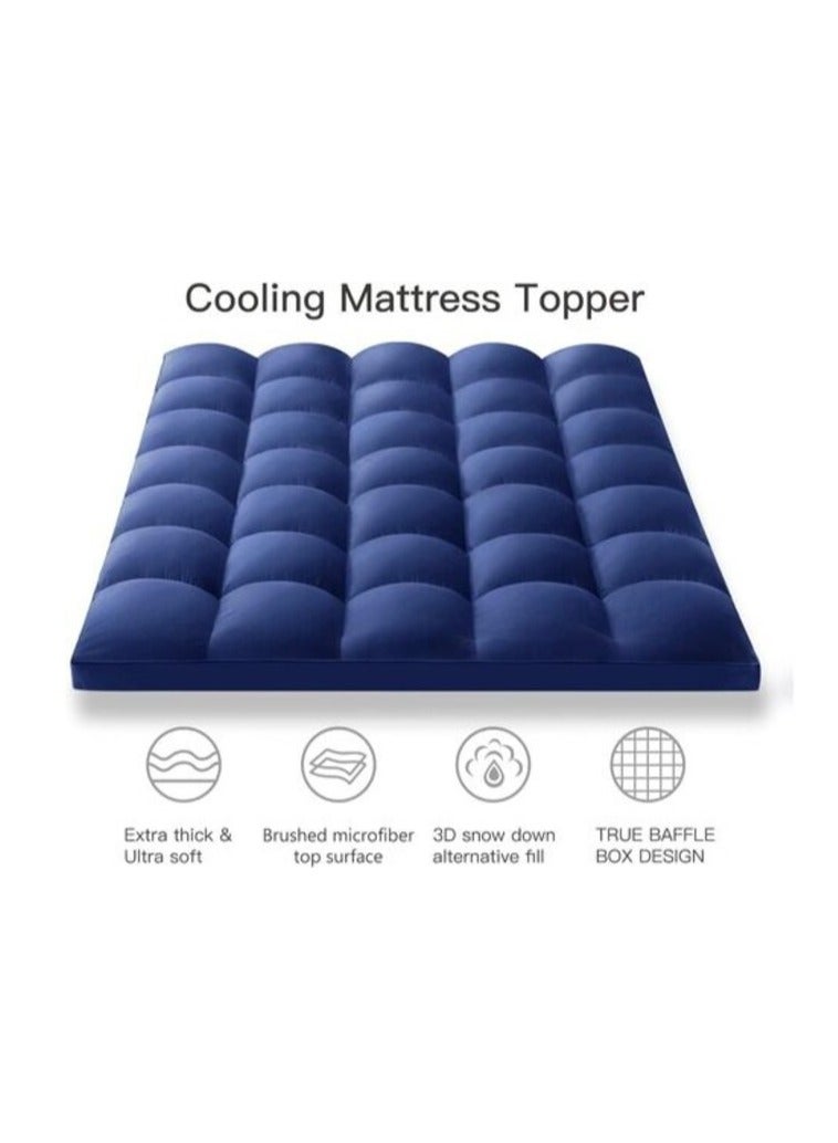 Deep Sleep Mattress Topper Soft Comfort White 500 GSM (Dark Blue, Double Size -W120 X L200 Cm)