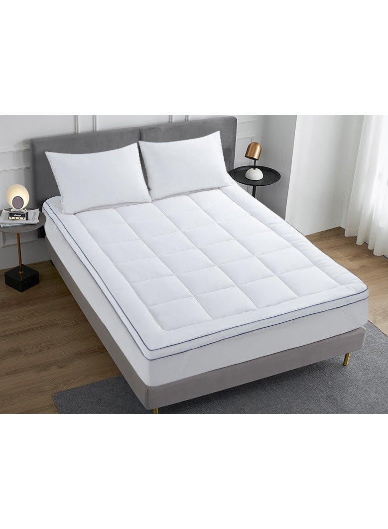 COMFY 200 X 200 X 10 CM HOTEL QUALITY WHITE COTTON FIBER FILLING MATTRESS TOPPER WITH BLACK PIPING