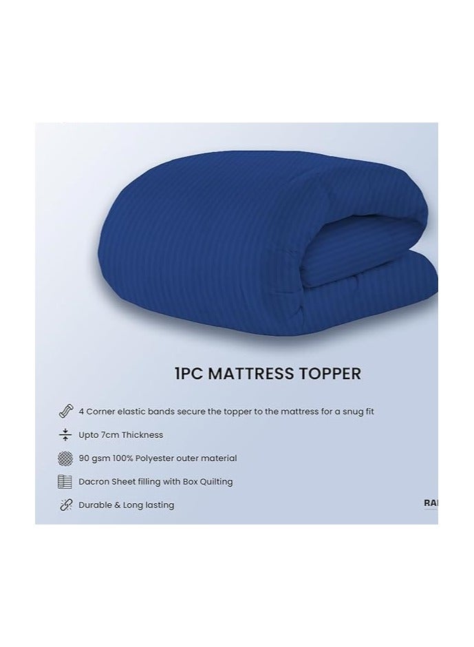 Comfy 180 X 200 X 10 Cm Blue Hotel Style Cotton Mattress Topper With Fiber Filling