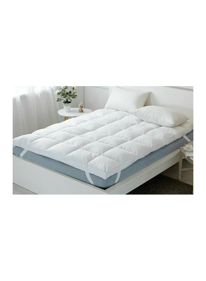 Comfy White Quilted Cotton Hotel Quality Mattress Topper With Fiber Filling 200 X 200 X 10 Cm