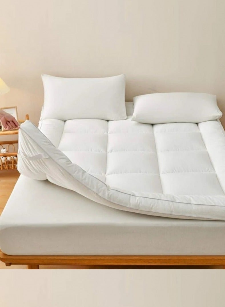 Comfy White Quilted Cotton Hotel Quality Mattress Topper With Fiber Filling 200 X 200 X 10 Cm