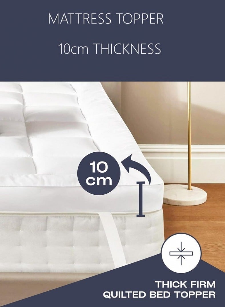 Comfy White Quilted Cotton Hotel Quality Mattress Topper With Fiber Filling 200 X 200 X 10 Cm