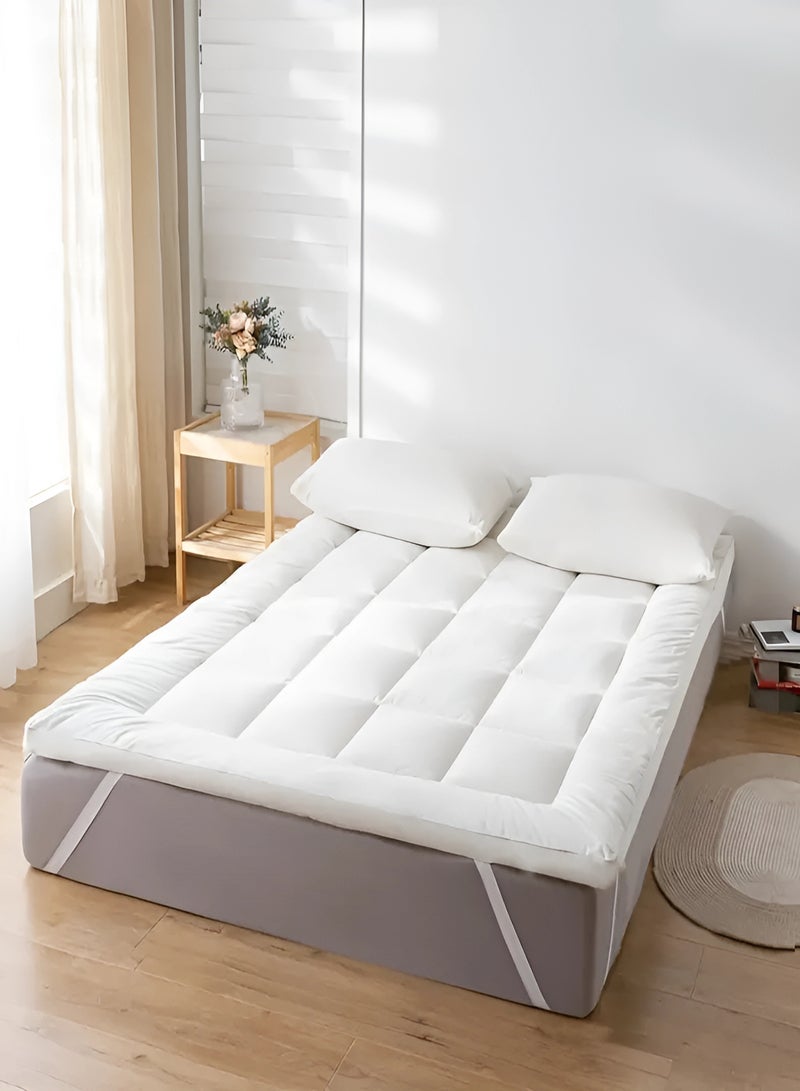 Mattress Topper 10CM Thickness Quilted Microfiber 900gsm, King/Queen/Double/Single Sizes, Color White