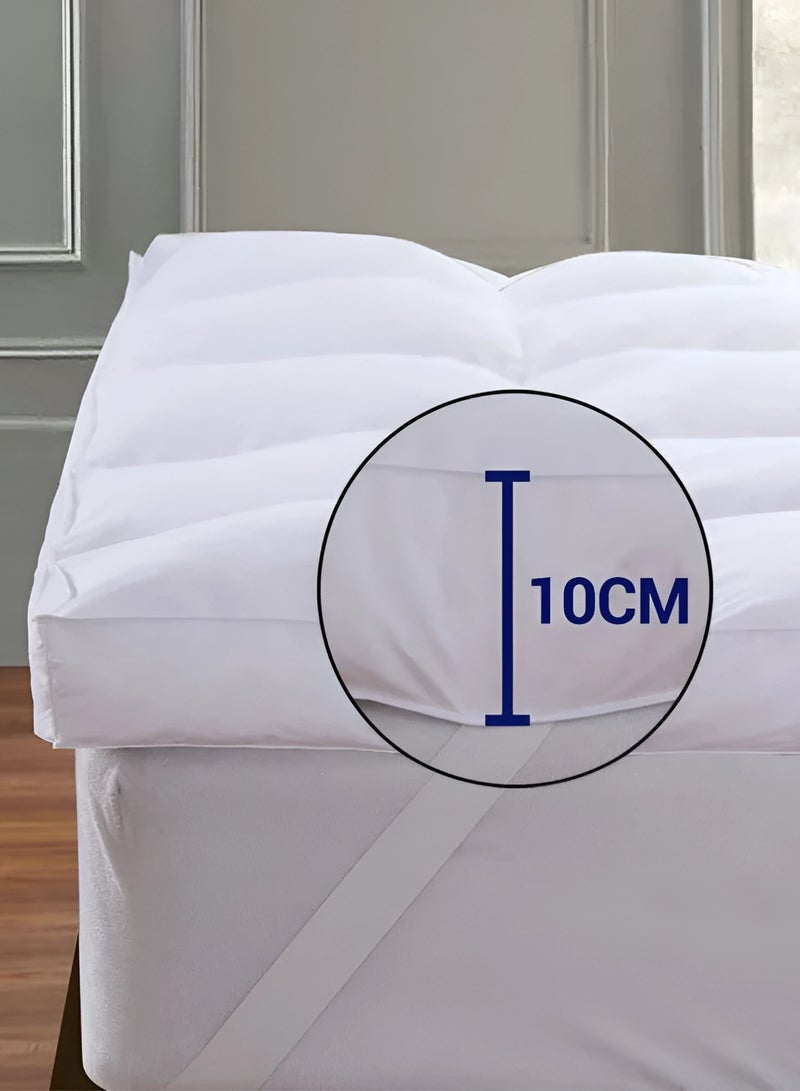 Mattress Topper 10CM Thickness Quilted Microfiber 900gsm, King/Queen/Double/Single Sizes, Color White