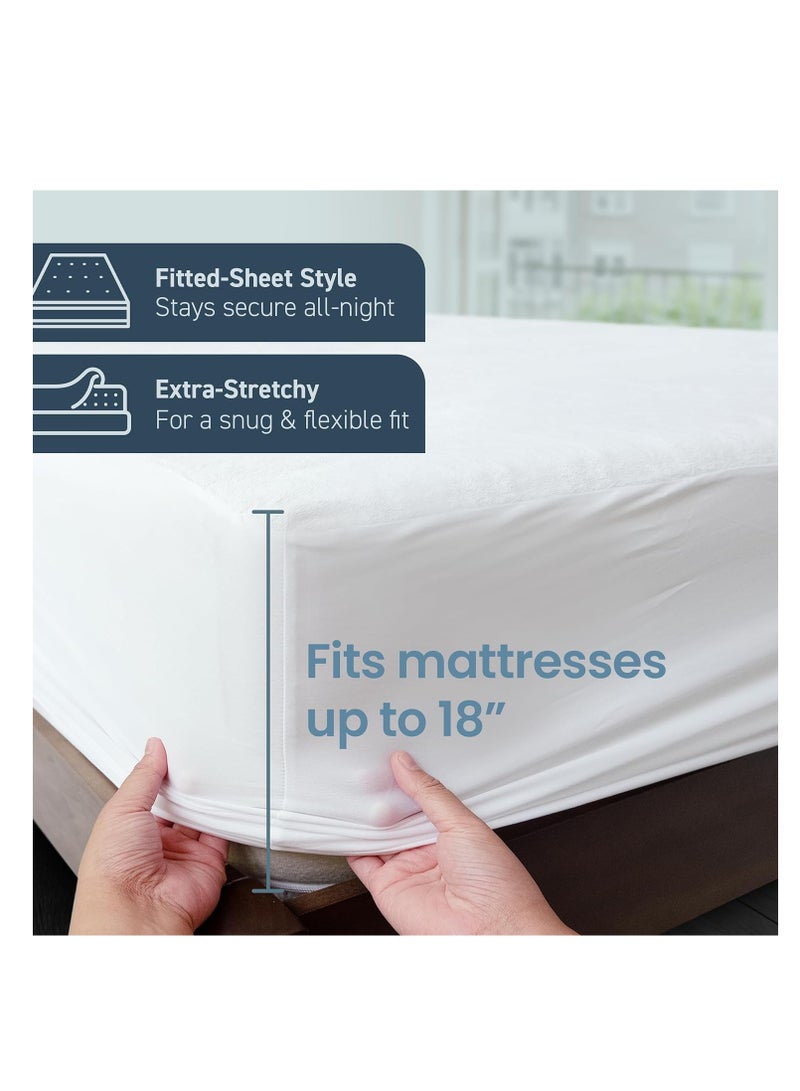 SafeRest 100% Waterproof Queen Size Mattress Protector - Fitted with Stretchable Pockets - Machine Washable Cotton Mattress Cover for Bed