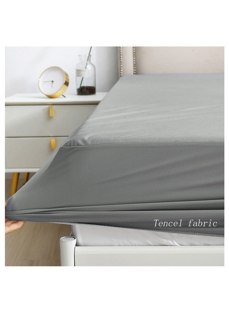 Tencel Waterproof Mattress Protector with 2 Pillowcases Double/Queen Size 150x200cm Tencel+TPU High Absorption Pad Cover for Bed 100% Waterproof Tencel Jersey Mattress Protector Grey