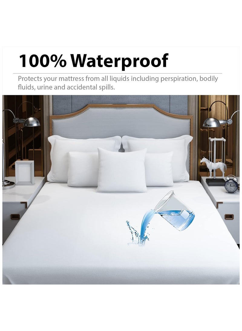 Waterproof Mattress Protector Super King Size 200x200cm Tencel+TPU High Absorption Pad Cover for Bed Deep Pocket Fitted Style 100% Waterproof Mattress Protector for Super King Size Bed White