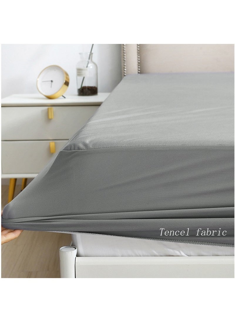 Tencel Waterproof Mattress Protector 180x200cm King Size with 2 Pillowcases Tencel+TPU High Absorption Pad Cover for Bed 100% Waterproof Tencel Jersey Mattress Protector Grey