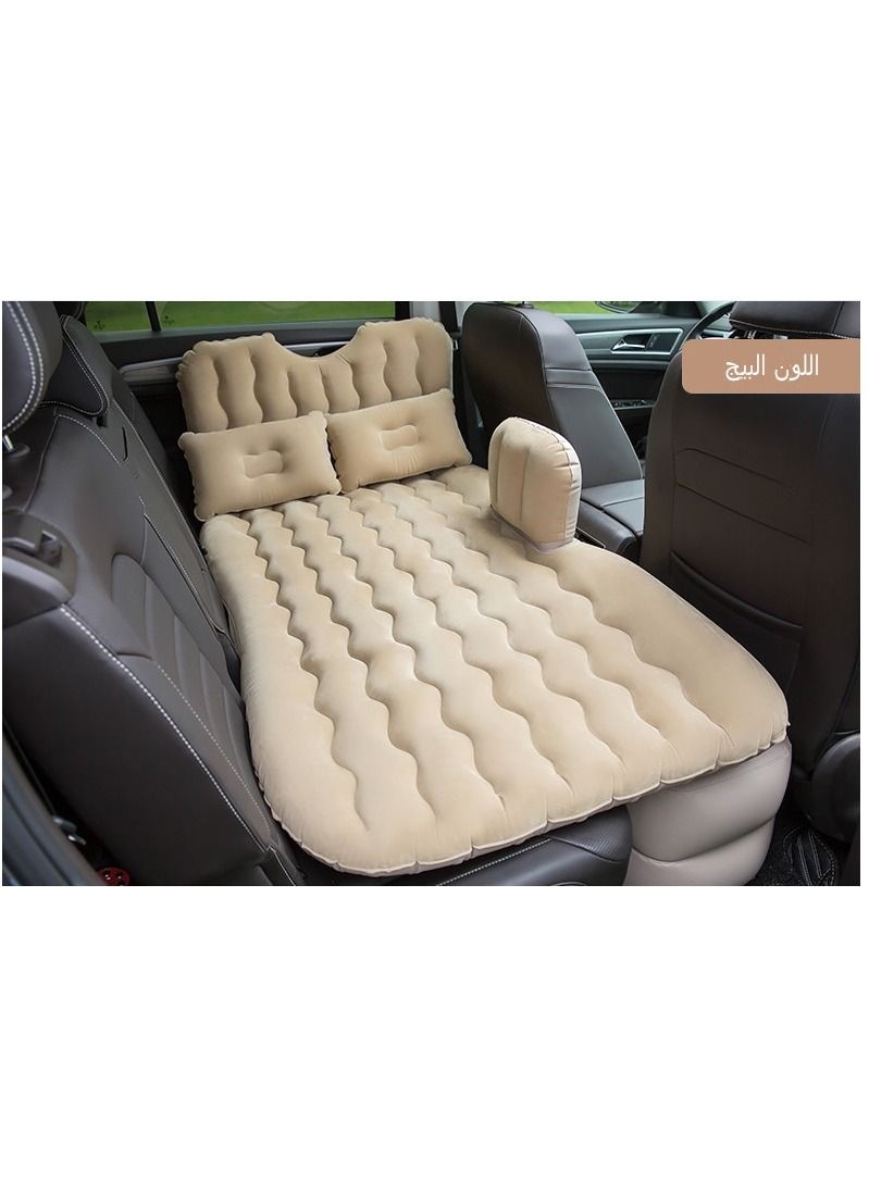 5 Piece Inflatable Car Air Mattress Bed with Back Rear Seat Pump Portable Car Travel Car Camping for Medium and Large Car Universal SUV Air Couch with Two Air Pillows (Beige)