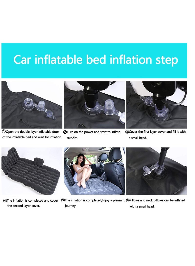 5 Piece Inflatable Car Air Mattress Bed with Back Rear Seat Pump Portable Car Travel Car Camping for Medium and Large Car Universal SUV Air Couch with Two Air Pillows (Grey)